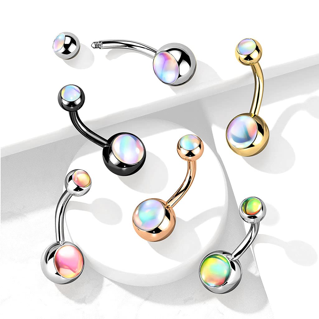FIFTH CUE Double Iridescent Stone 316L Surgical Steel Belly Button Rings