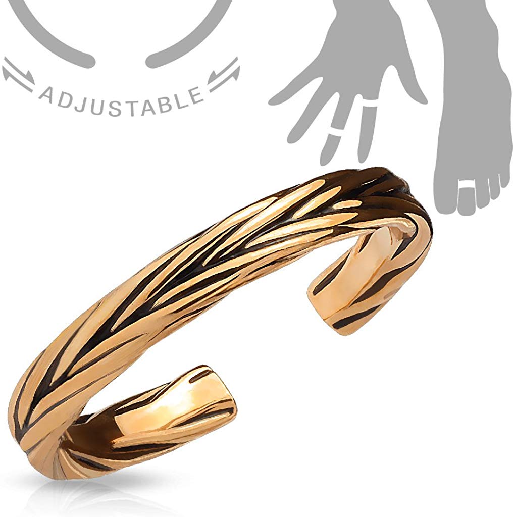 Double Braided Adjustable Rhodium Plated Brass Finger Mid-Ring or Toe Ring