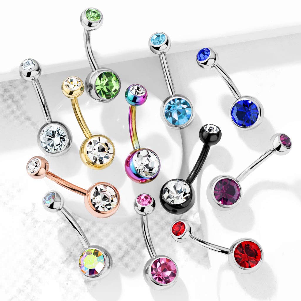FIFTH CUE 14G Grade 23 Solid Titanium Double Gem Ball Naval Belly Button Ring
