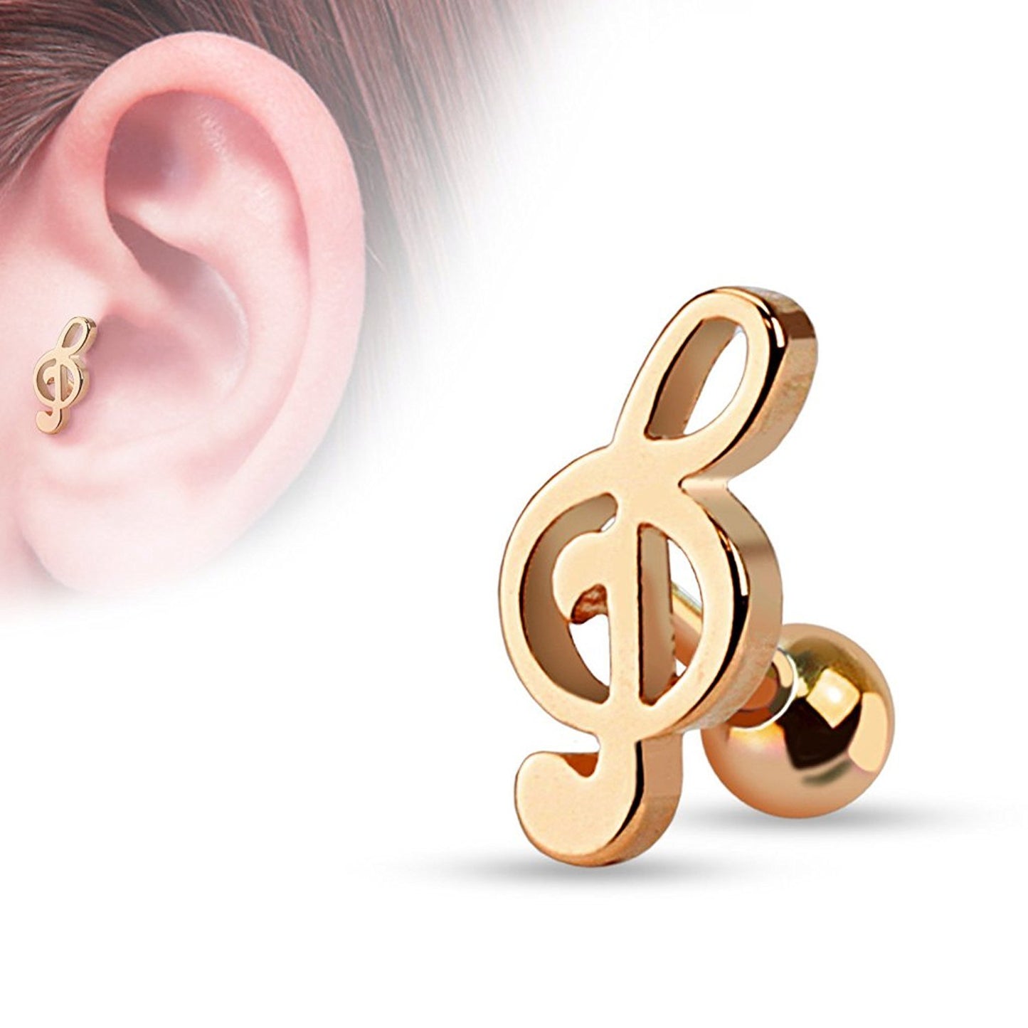 FIFTH CUE 16G Treble Clef Music Note Tragus Cartilage Piercing Stud