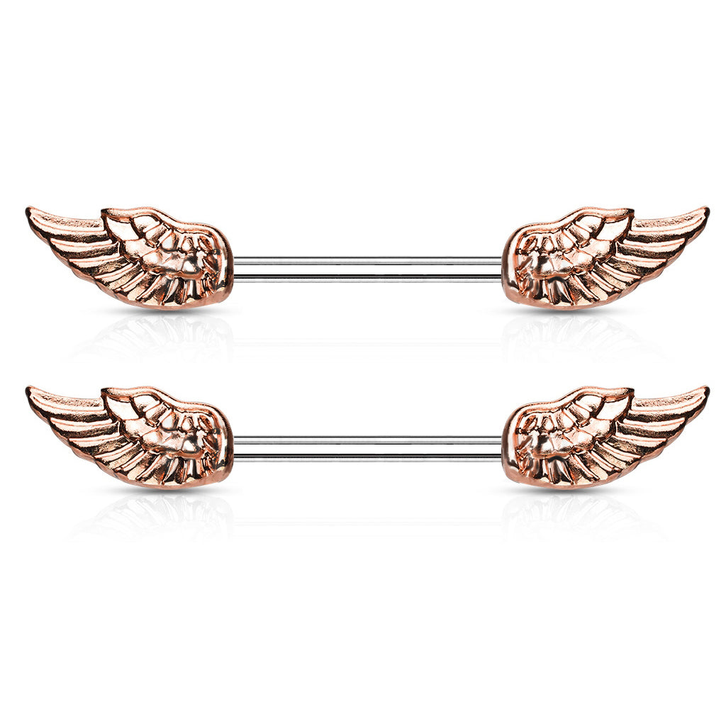 14GA Angel Wings 316L Surgical Steel Nipple Barbell Ring - SOLD AS PAIR
