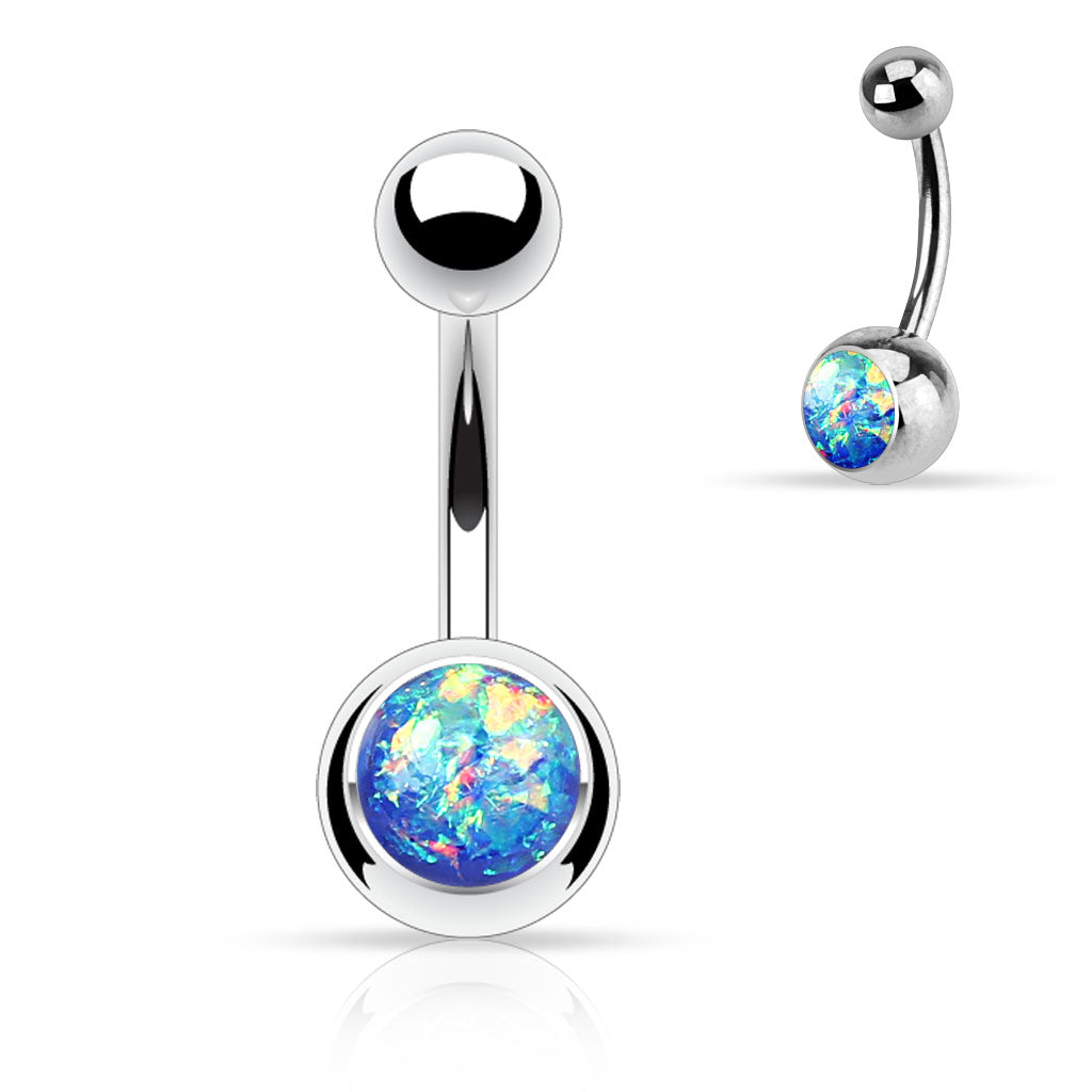 14GA Synthetic Opal Glitter Set 316L Surgical Steel Belly Button Rings