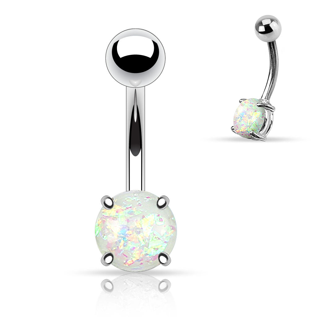 14GA Synthetic Opal Glitter Prong Set 316L Surgical Steel Belly Button Rings