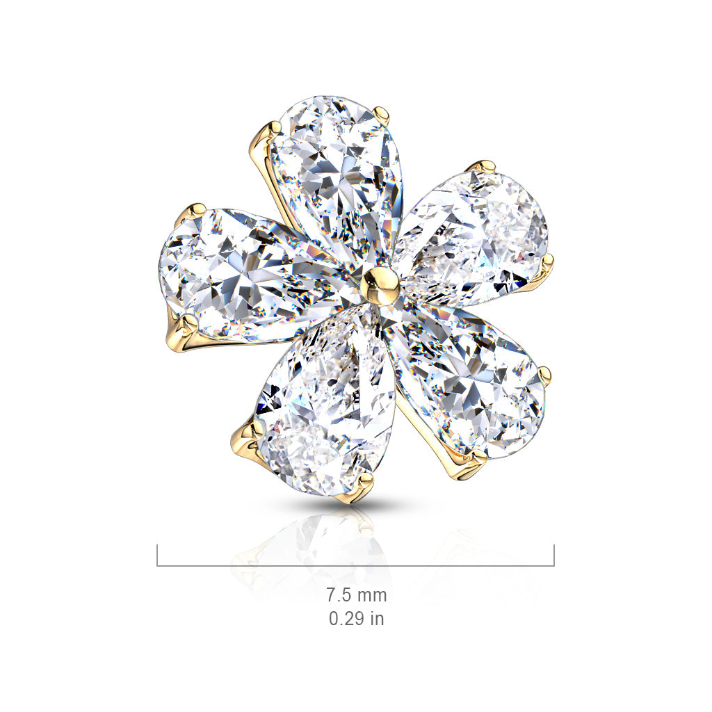 14GA Five Pear CZ Flower 316L Surgical Steel Internally Threaded Dermal Anchor Top