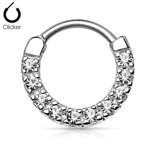16GA CZ Paved Round Top 316L Surgical Steel Nose Septum Ear Cartilage Clicker Ring