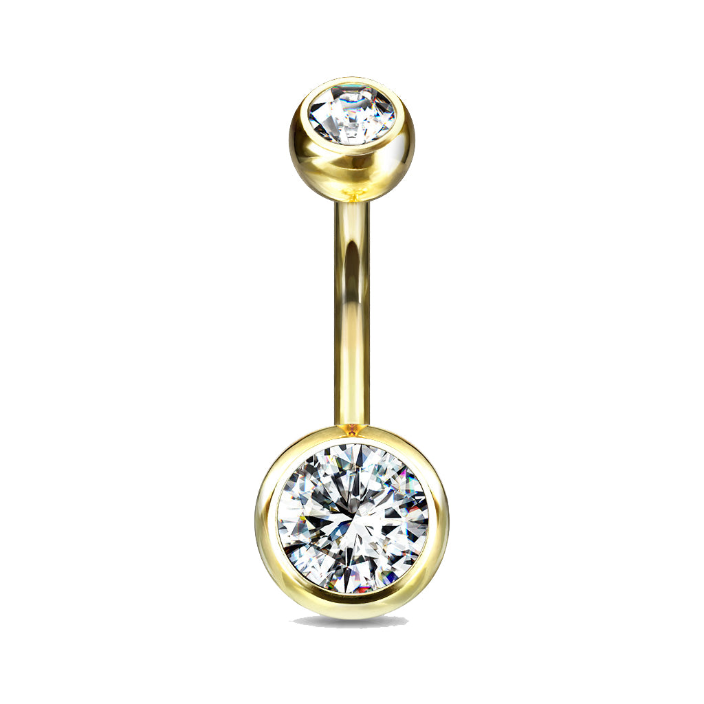 14GA Solid Grade 23 Titanium Double Gem Ball Navel Belly Button Ring (Various Colors & Sizes)