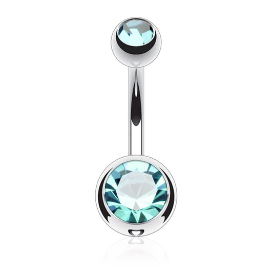 14GA Solid Grade 23 Titanium Double Gem Ball Navel Belly Button Ring (Various Colors & Sizes)